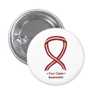 Burgundy and Ivory Awareness Ribbon Pin Buttons