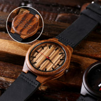 Leather Strap with Engraved Bamboo Watch