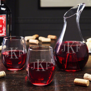 Classic Monogram Set w/ Decanter & Wine Glasses