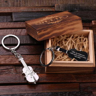 Gift Box & Unique Etched Violin Steel Keychain