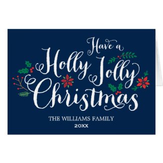 Holly Jolly Christmas Card | Navy Blue