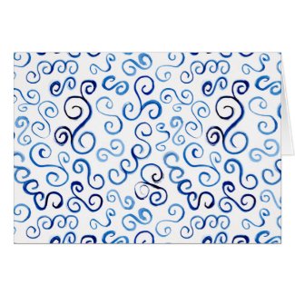 Prussian Blue Watercolor Curves Birthday Card