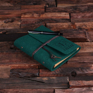 Personalized Felt Notebook & Pen - Hunter Green