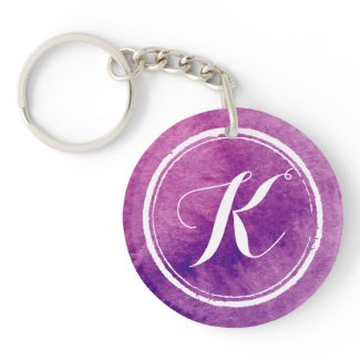 Colorful Purple Watercolor Monogram | Keychain