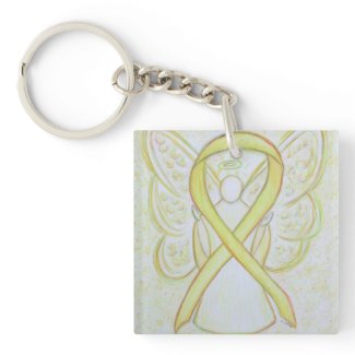 Yellow Awareness Ribbon Angel Custom Art Keychains