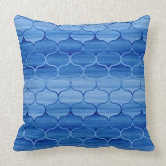 Painted Light and Dark Blue Ogee Pattern Throw Pillow