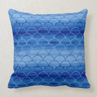 Lovely Painted Light and Dark Blue Scale Pattern Throw Pillow