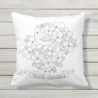 North Carolina State Bird & Flower Coloring Page Outdoor Pillow