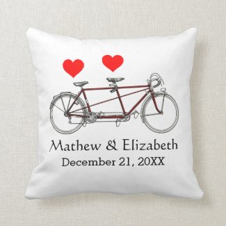 Vintage Cute Tandem Bicycle Custom Wedding Throw Pillow