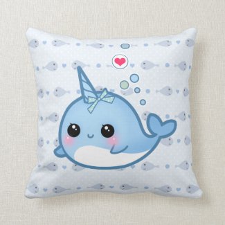 Cute baby narwhal throw pillow