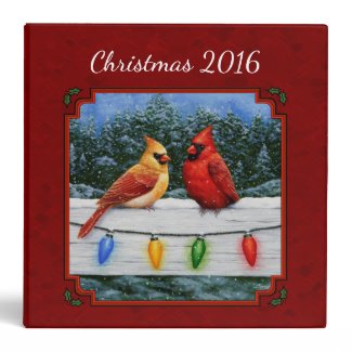 Cardinals and Christmas Lights Red 3 Ring Binder