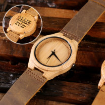 Stylish Engraved Leather and Bamboo Wooden Watch