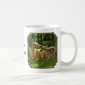 Spring Whitetail Fawn and Mother Deer Coffee Mug