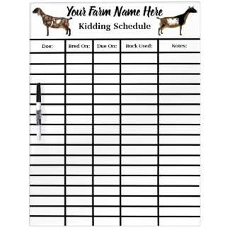 Personalized Goat Kidding Schedule Dry Erase Board