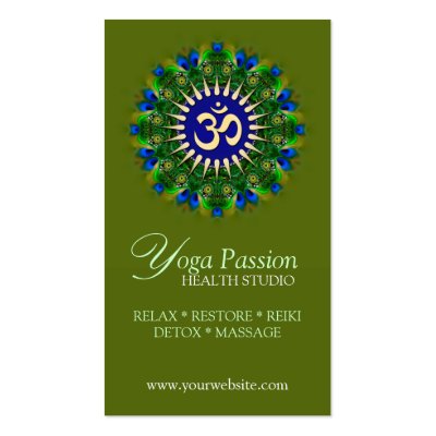 Yoga Om Green Organic New Age Business Cards
