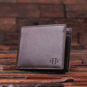Brown Engraved Monogram Leather Men's Wallet