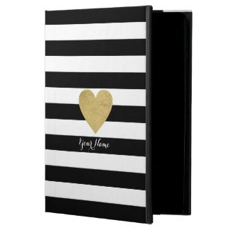 Black &amp; White Stripes with Gold Foil Heart Powis iPad Air 2 Case