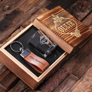 Keepsake Box, Leather Keychain & Shot Glass