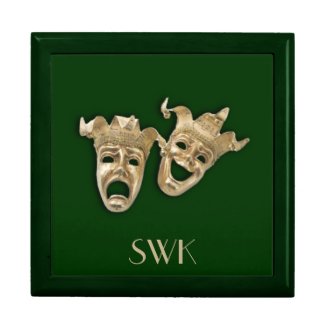 Green Comedy and Tragedy Monogram Mask Green Jewelry Box