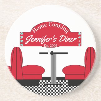 Personalized Retro Diner Sandstone Drink Coaster
