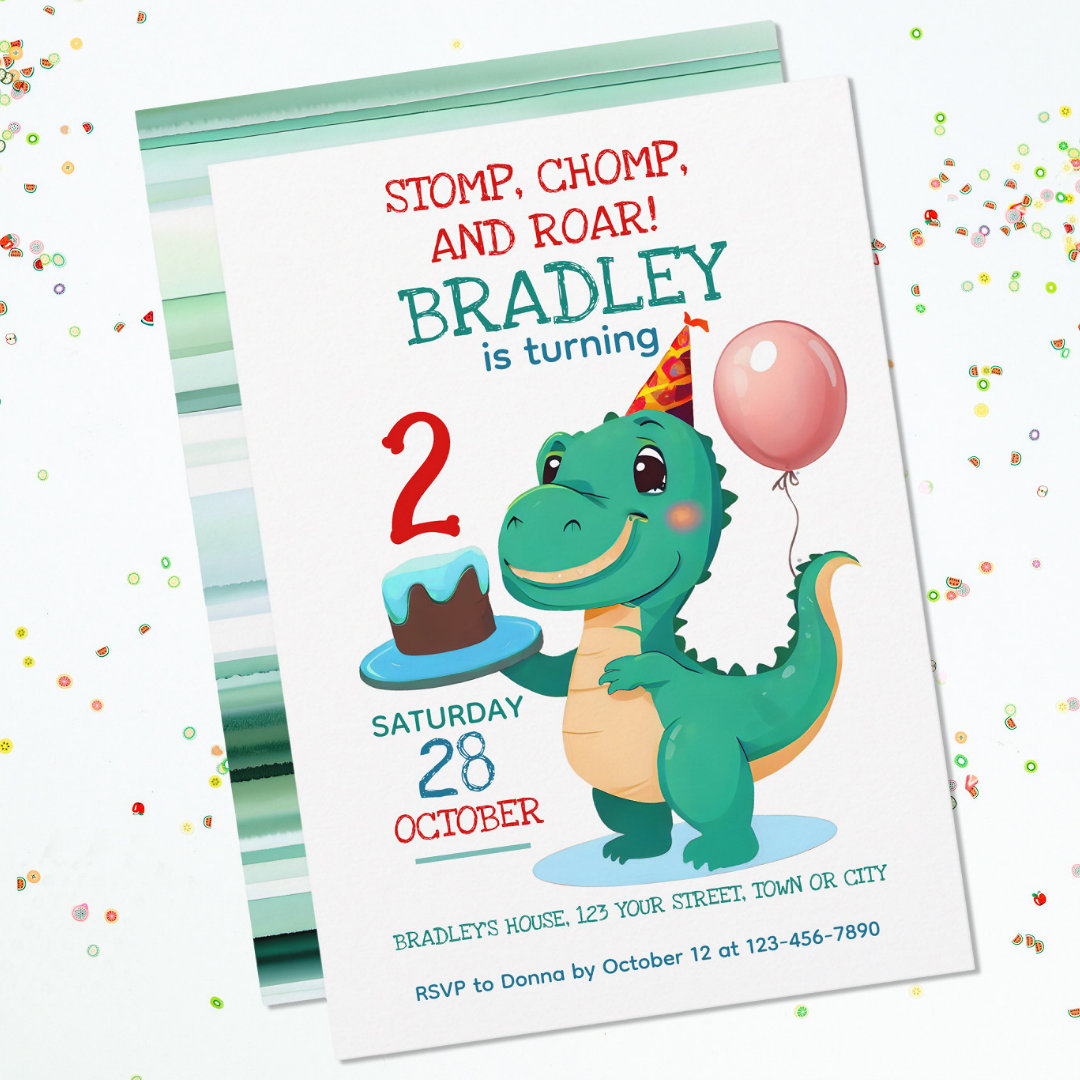 T Rex Dinosaur 2nd Birthday Party Invitation (Creator Uploaded)