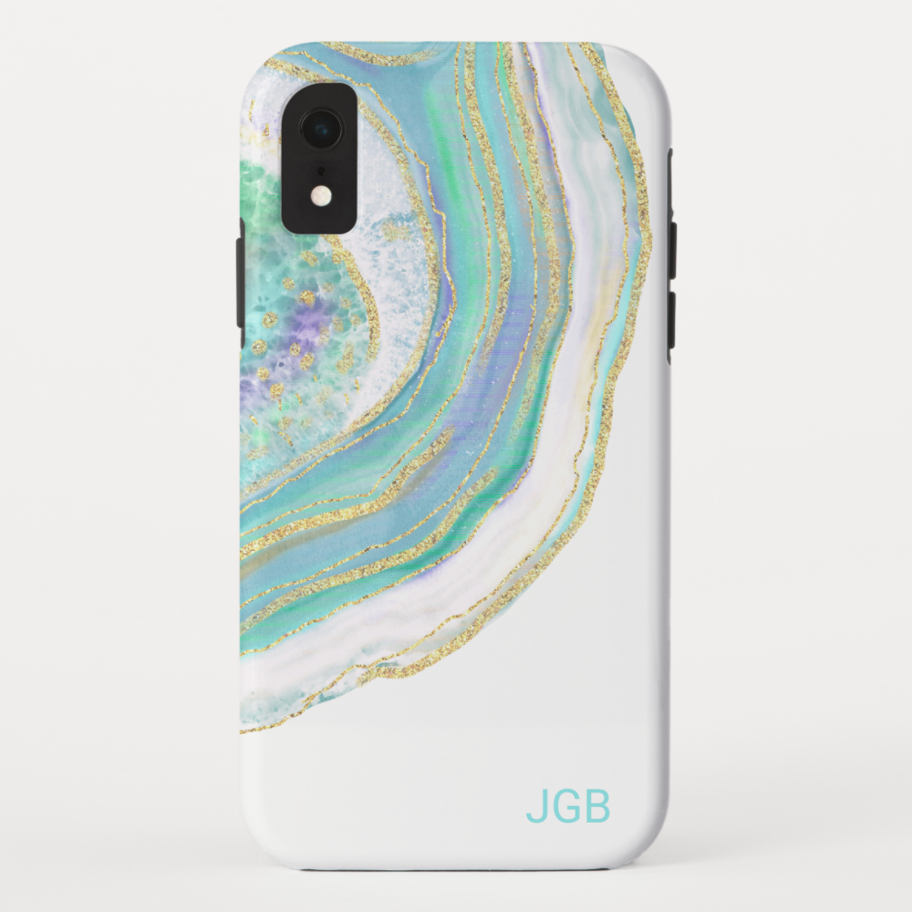 Pastel Aqua and Purple Agate with Monogram Case-Mate iPhone Case
