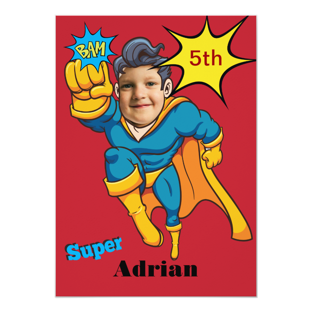 Superhero Photo Template Custom Birthday Invite