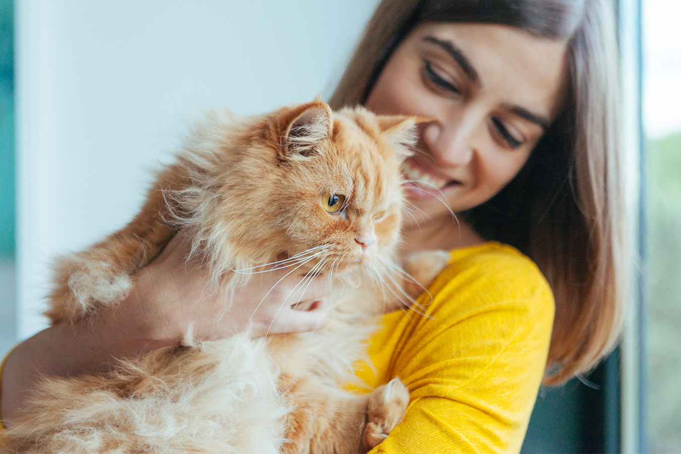 Woman holding cat in arms