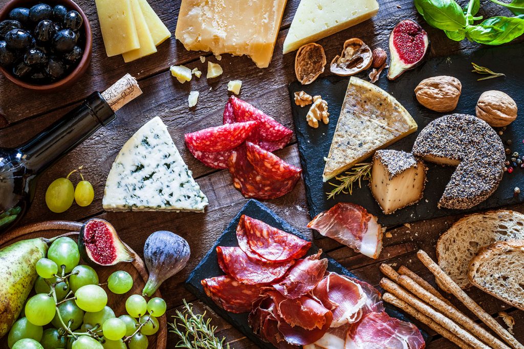 Gather all your food items to make the perfect charcuterie plate