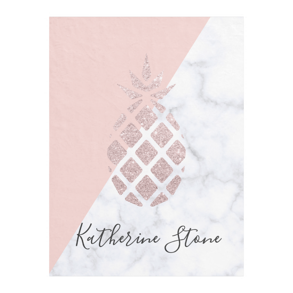 Elegant rose gold glitter white marble blush pink fleece blanket