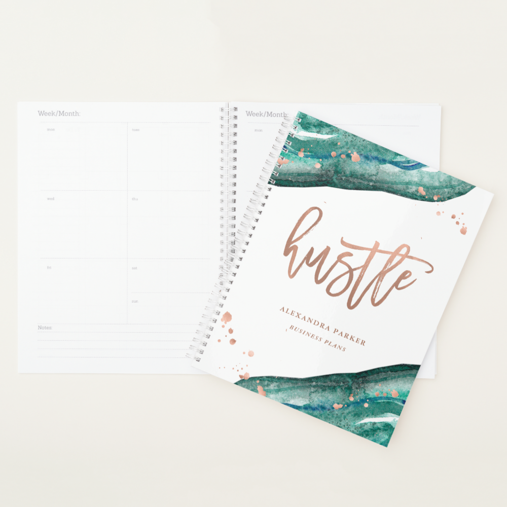 Watercolor Teal and Faux Rose Gold Geode | Hustle Planner