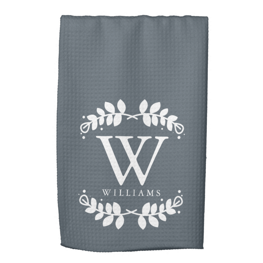 Elegant Slate Gray Family Monogram Kitchen Towel