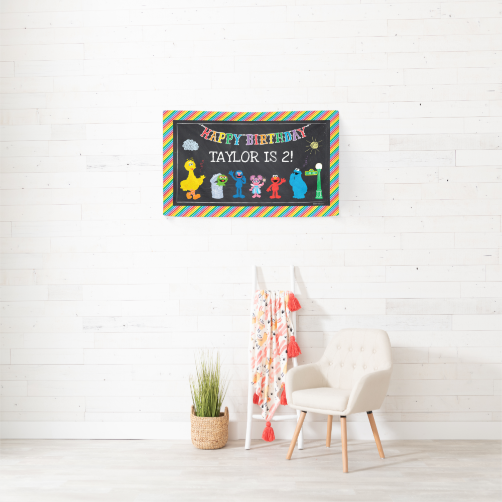 Sesame Street Pals Chalkboard Rainbow Birthday Banner