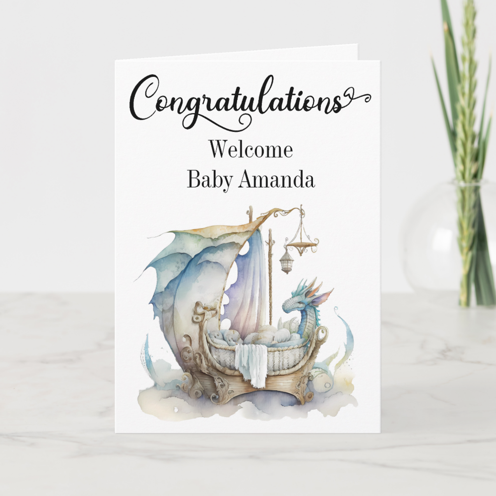 Congratulations New baby Fantasy Dragon Crib Card
