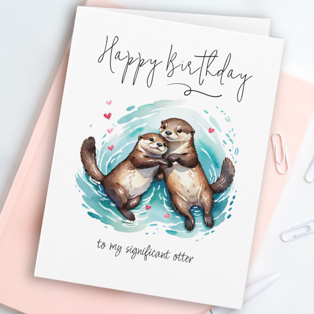 Lovely Watercolor Significant Otter Punny Birthday Card
