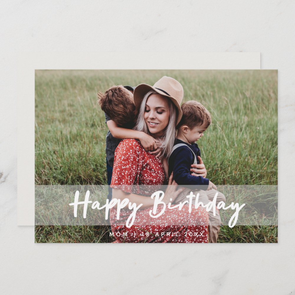 Happy Birthday Mom | Modern Script Photo Card
