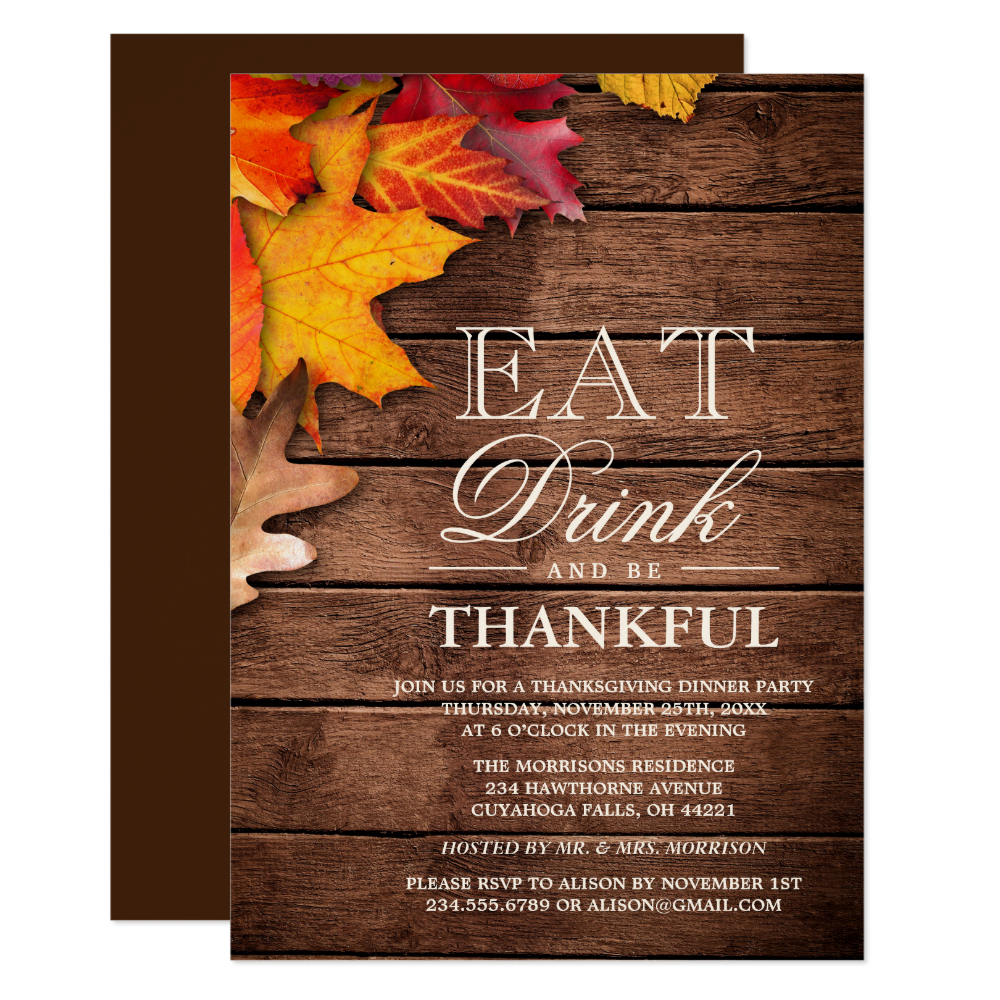Rustic Wood Autumn Maple Thanksgiving Dinner Party Invitation