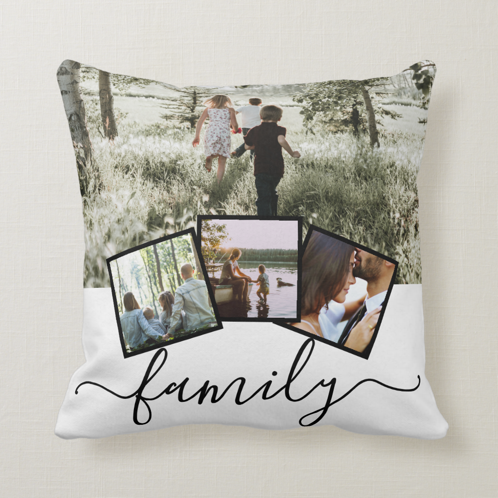 4 Photo Collage Family Personalized Throw Pillow