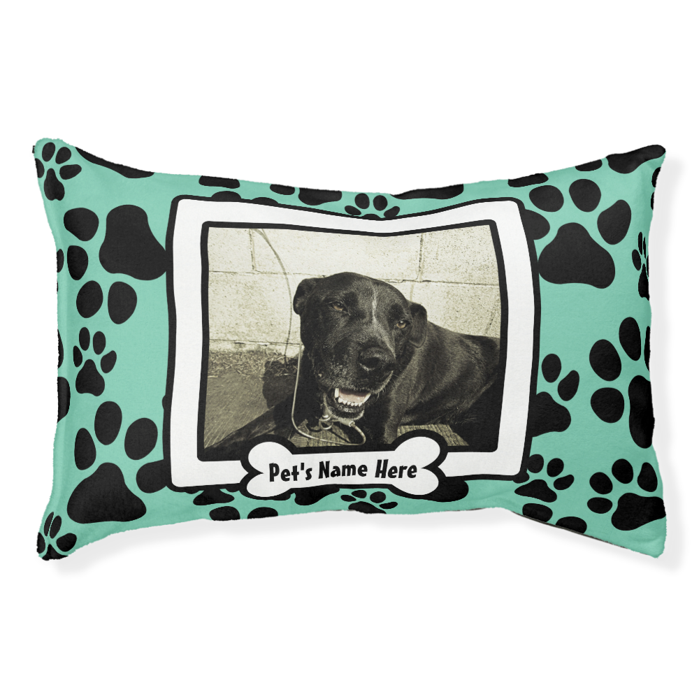Personalized Photo Dog Bed Green Paw Prints