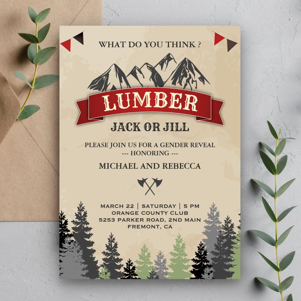 Lumberjack or Jill Gender Reveal Party Invitation
