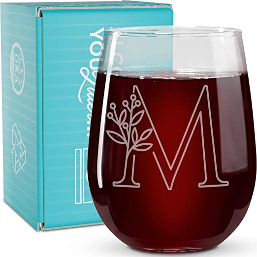 Monogrammed Stemless Wine Glass