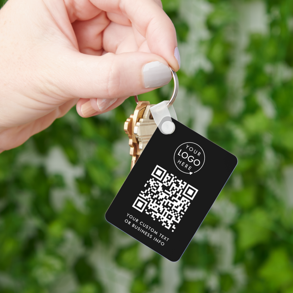 QR Code | Business Logo Professional Simple Black Keychain