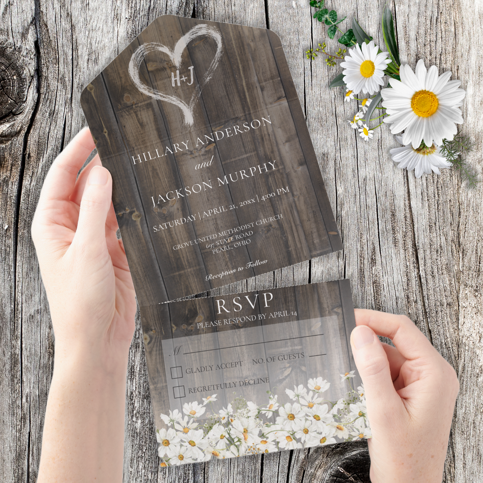 Barnwood & Daisies All in One Wedding Invite by Simply Farmhouse Press