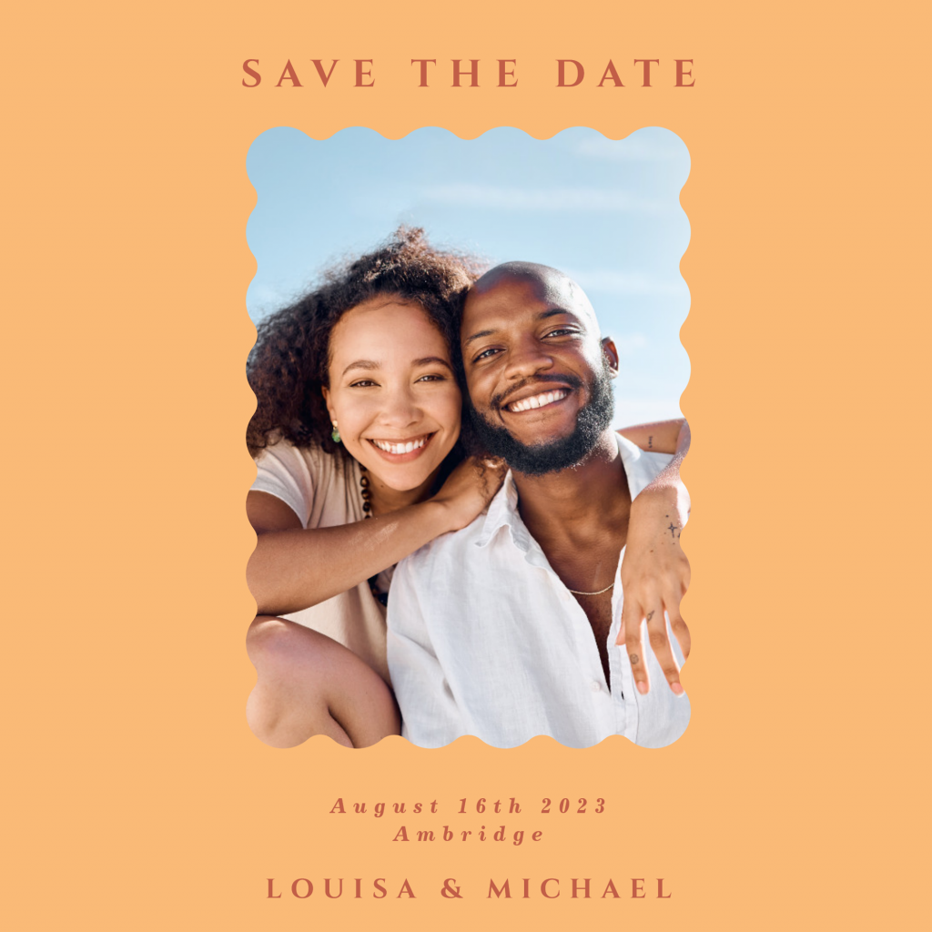 Retro Wavy Photo & QR Code Blush Wedding Save The Date