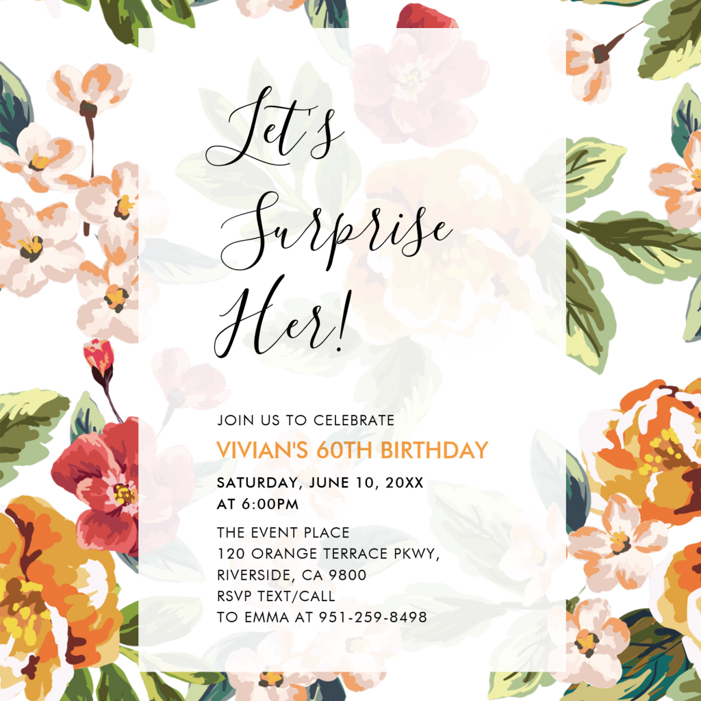Tropical Floral Surprise Adult 60th Birthday Party Invitation