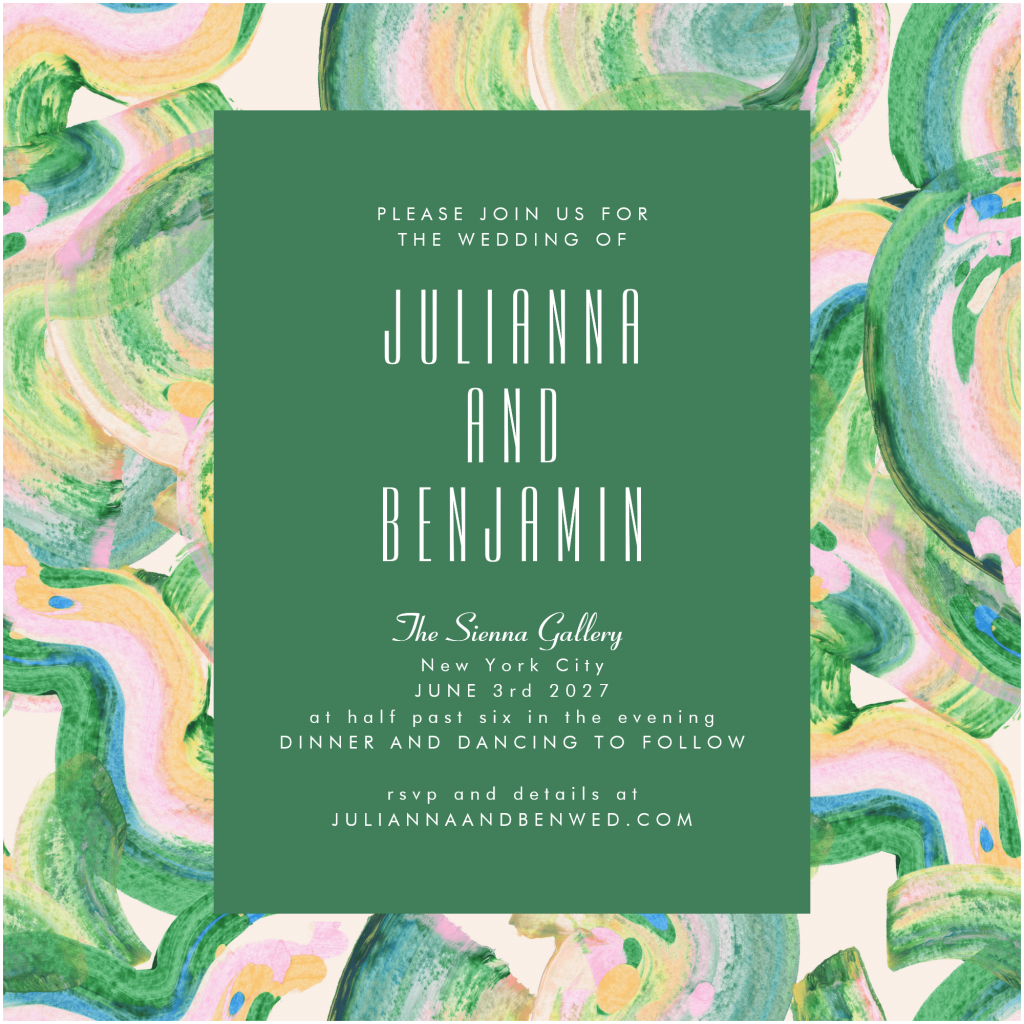 Modern Artsy Abstract Green Watercolor Wedding Invitation