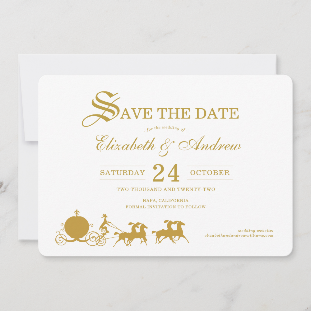 Gold Beauty and the Beast Fairytale Save the Date