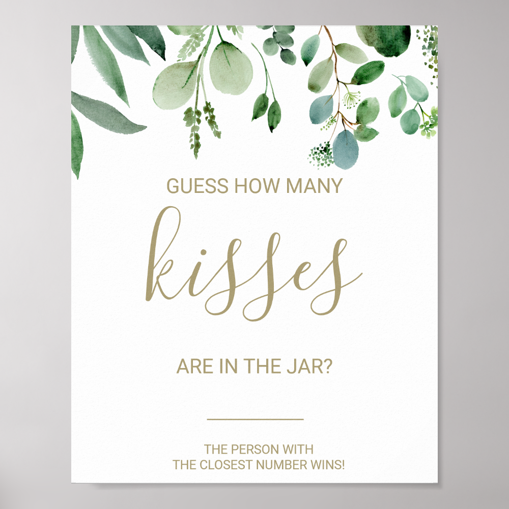 Green Guess How Many Kisses Bridal Shower Game Poster