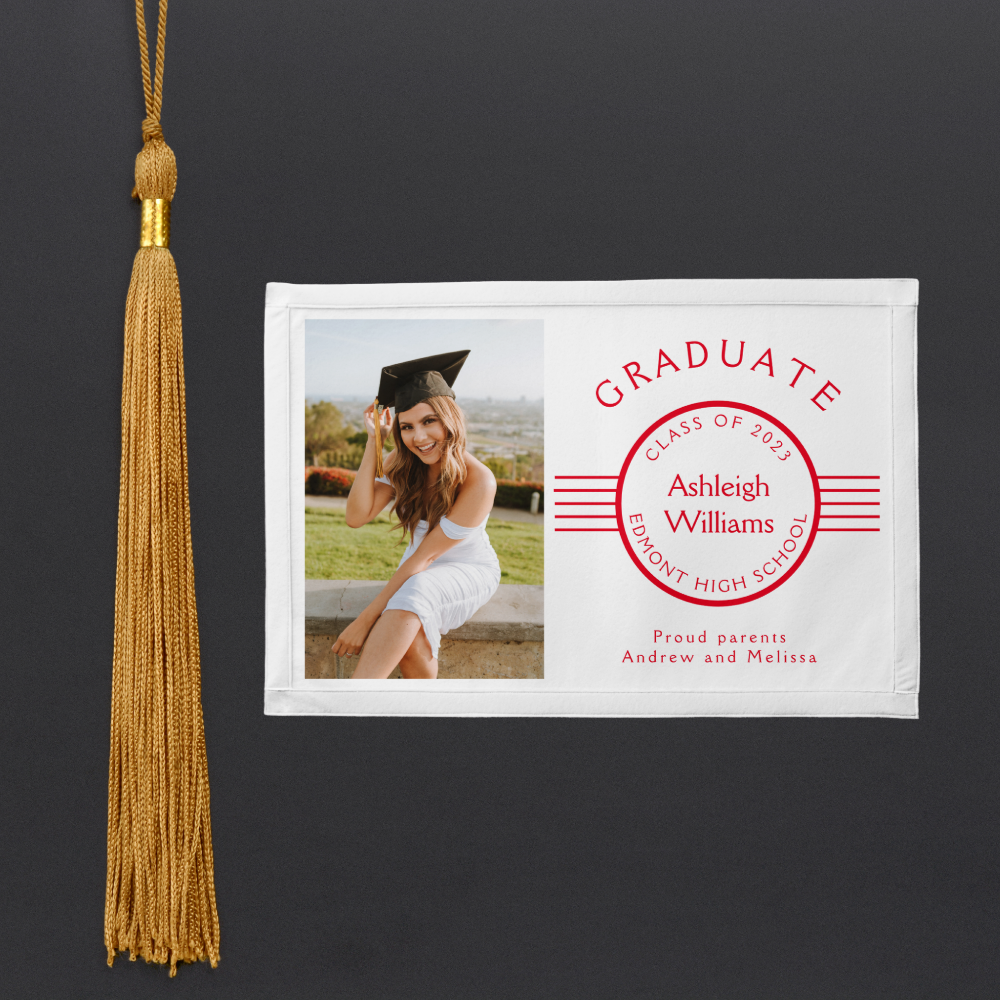 Modern Photo Graduate Red Stripes Graduation Pennant
