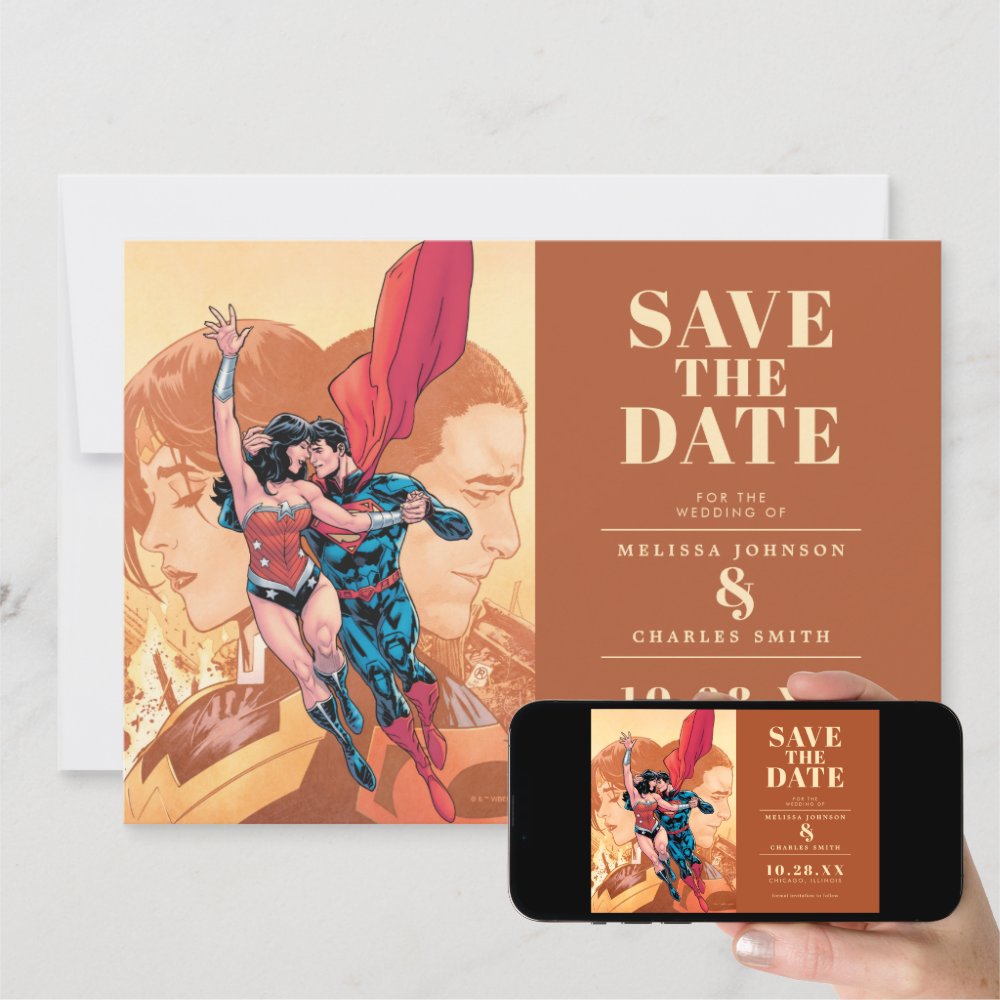 Wonder Woman & Superman Save the Date Invitation